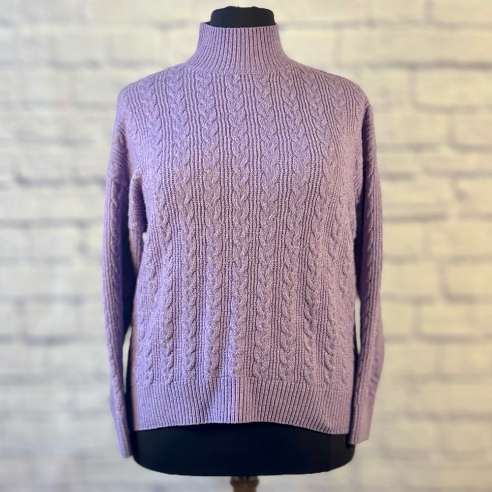 Time and Tru Lilac Cable Knit Mock Turtleneck Sweater